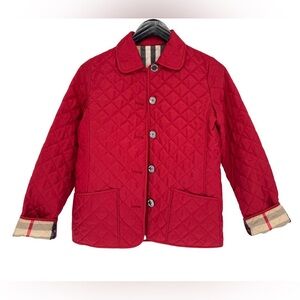Burberry Girls 12Y Quilted Barn Jacket Cherry Red Classic Nova Check Chore Coat